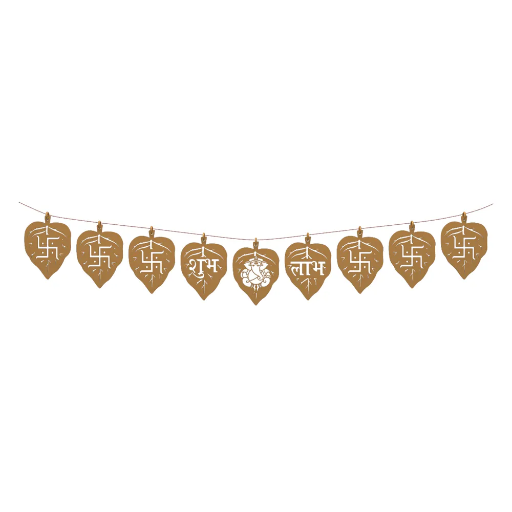 Swastik Designer Golden Wooden Torana
