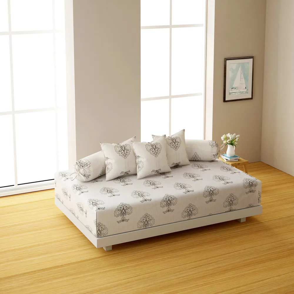 Swayam Ananda 100% Pure Cotton Beige Ethnic Motif Diwan Set, Pack of 6