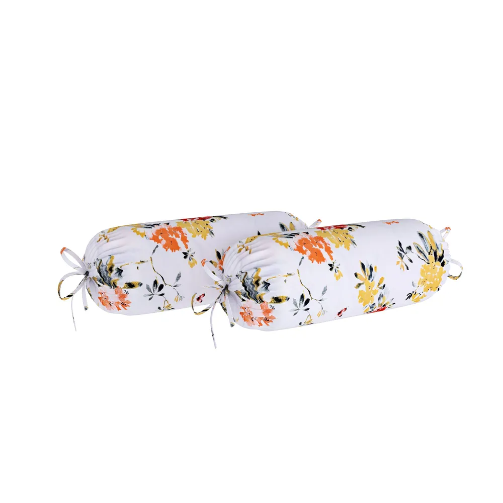 Swayam Ananda 100% Pure Cotton White& Orange Blooming Floral Print Diwan Set, Pack of 6