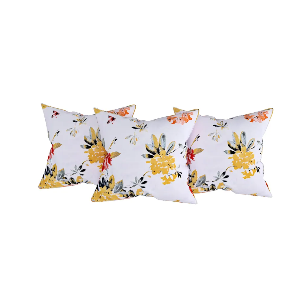 Swayam Ananda 100% Pure Cotton White& Orange Blooming Floral Print Diwan Set, Pack of 6