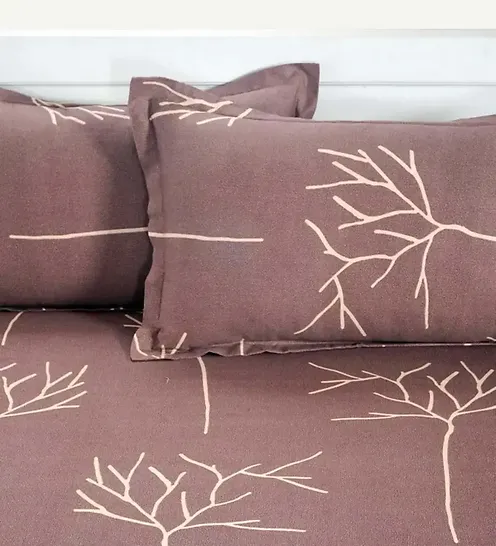 Swayam Ananda Choco & Peach Abstract Cotton Fitted Double Bedsheet