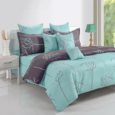 Swayam Ananda Green & Grey Abstract Cotton Double Bedsheet