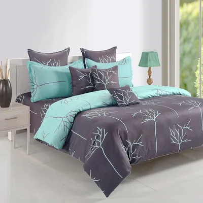 Swayam Ananda Grey & Green Abstract Cotton Comforter