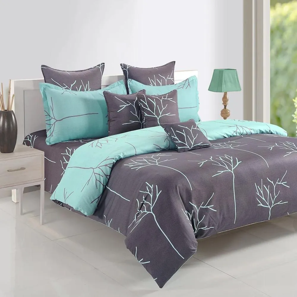 Swayam Ananda Grey & Green Abstract Cotton Double Bedsheet Double Bedsheet