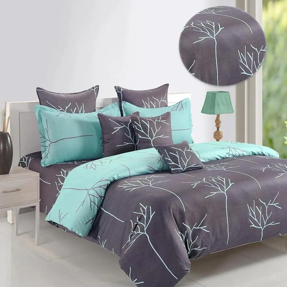Swayam Ananda Grey & Green Abstract Cotton Single Bedsheet