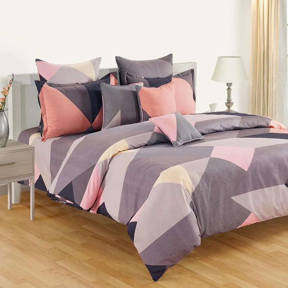 Swayam Ananda Grey & Peach Geometric Cotton Double Bedsheet Double Bedsheet
