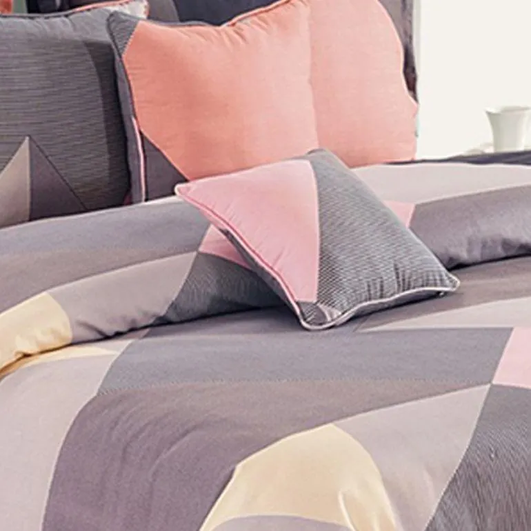 Swayam Ananda Grey & Peach Geometric Cotton Double Bedsheet Double Bedsheet