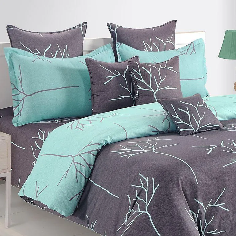 Swayam Ananda Grey & Turquoise Abstract Double Bed Sheet Set of 4