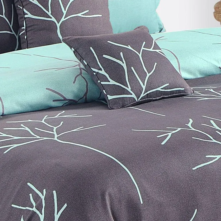 Swayam Ananda Grey & Turquoise Abstract Double Bed Sheet Set of 4