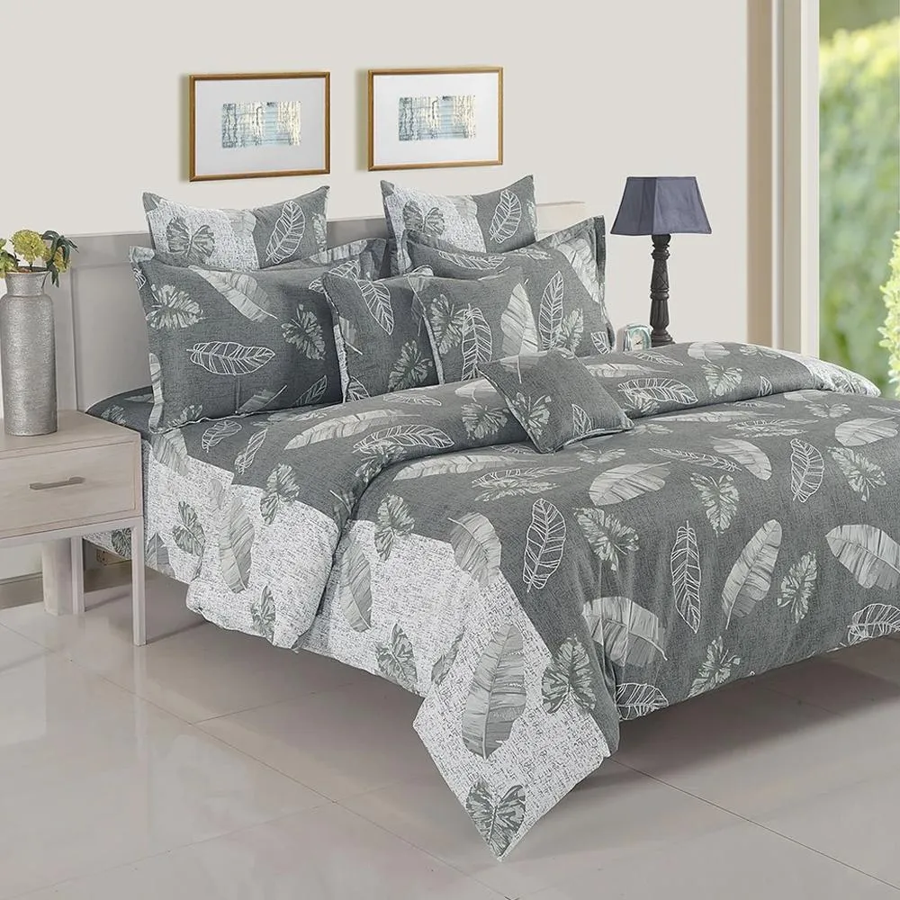 Swayam Ananda Grey & White Abstract Cotton Double Bedsheet Double Bedsheet