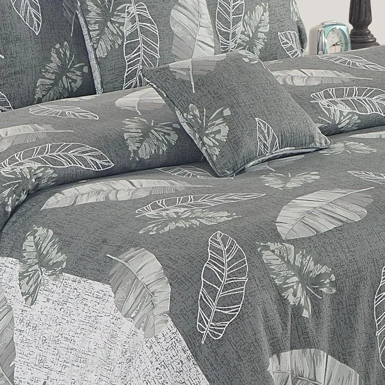 Swayam Ananda Grey & White Abstract Cotton Double Bedsheet Double Bedsheet