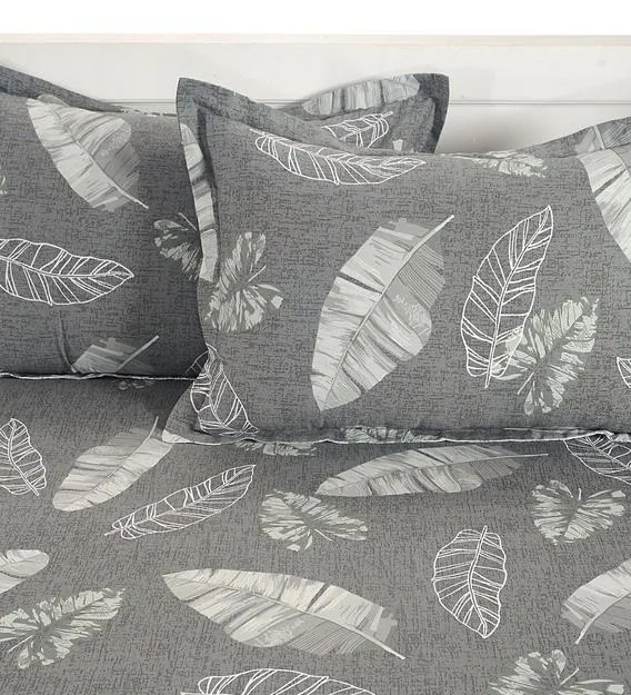 Swayam Ananda Grey & White Abstract Cotton Fitted Double Bedsheet
