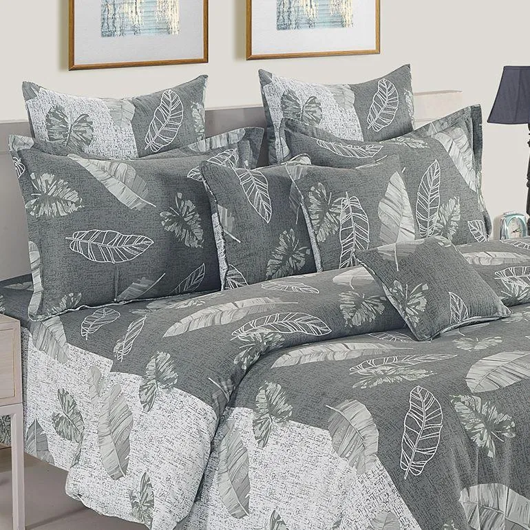 Swayam Ananda Grey & White Abstract Cotton Fitted Double Bedsheet