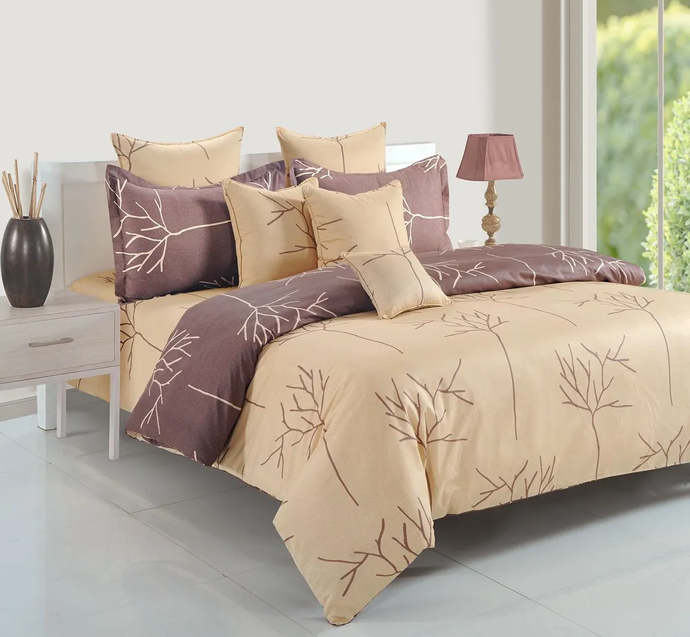 Swayam Ananda Peach & Choco Abstract Cotton Fitted Double Bedsheet