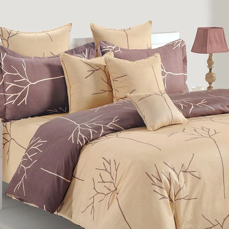 Swayam Ananda Peach & Choco Abstract Cotton Fitted Double Bedsheet