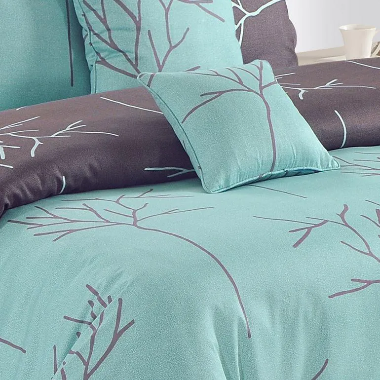Swayam Ananda Turquoise & Grey Abstract Double Bed Sheet Set of 4