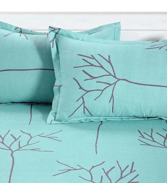 Swayam Ananda Turquoise & Grey Abstract Double Bed Sheet Set of 4