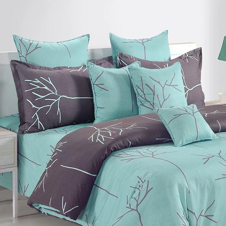 Swayam Ananda Turquoise & Grey Abstract Double Bed Sheet Set of 4