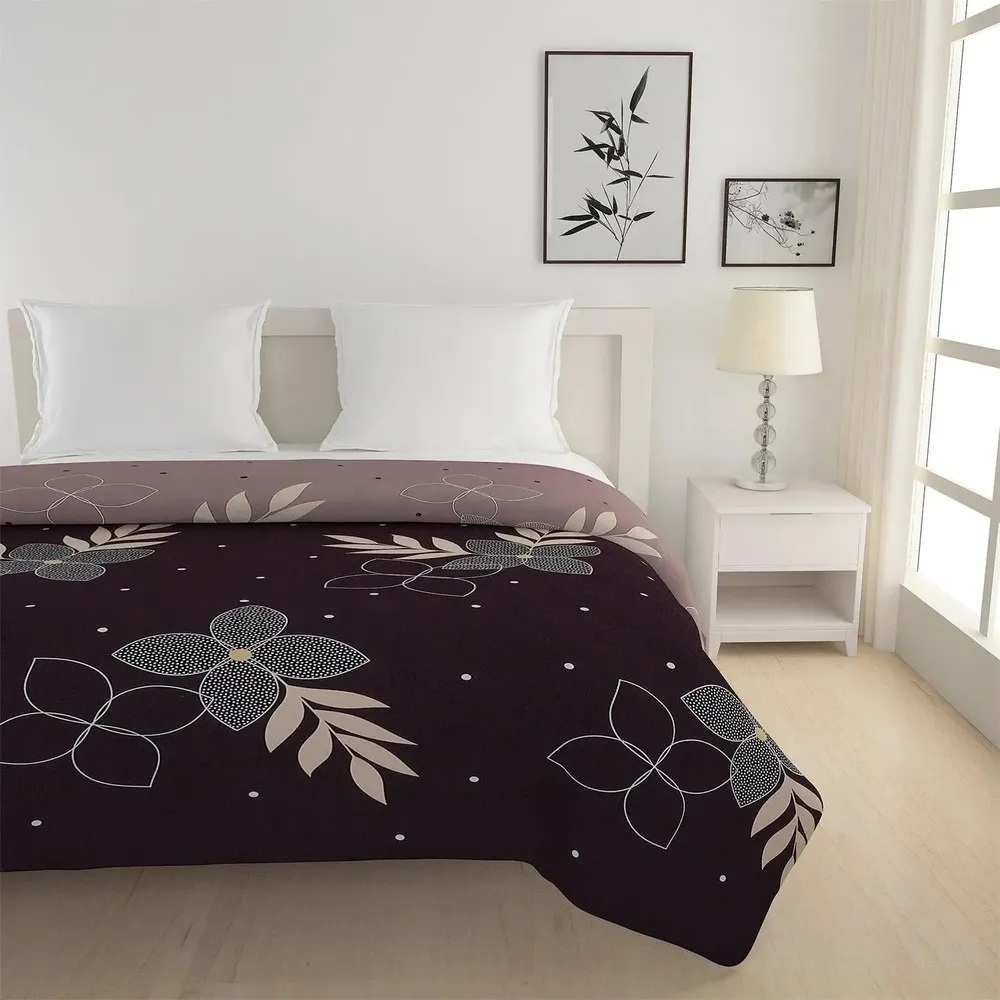 Swayam Artistic Floral Print Brown & Black Double Bed Winter Quilt