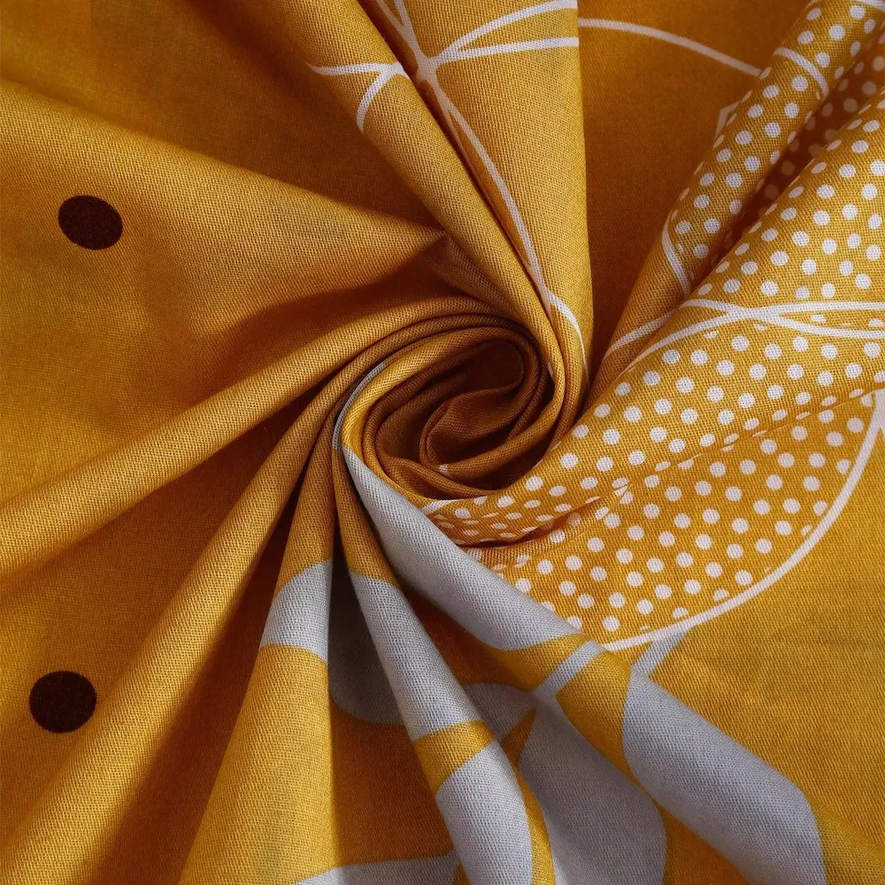 Swayam Artistic Floral Print Yellow & Brown Double Bed Winter Quilt