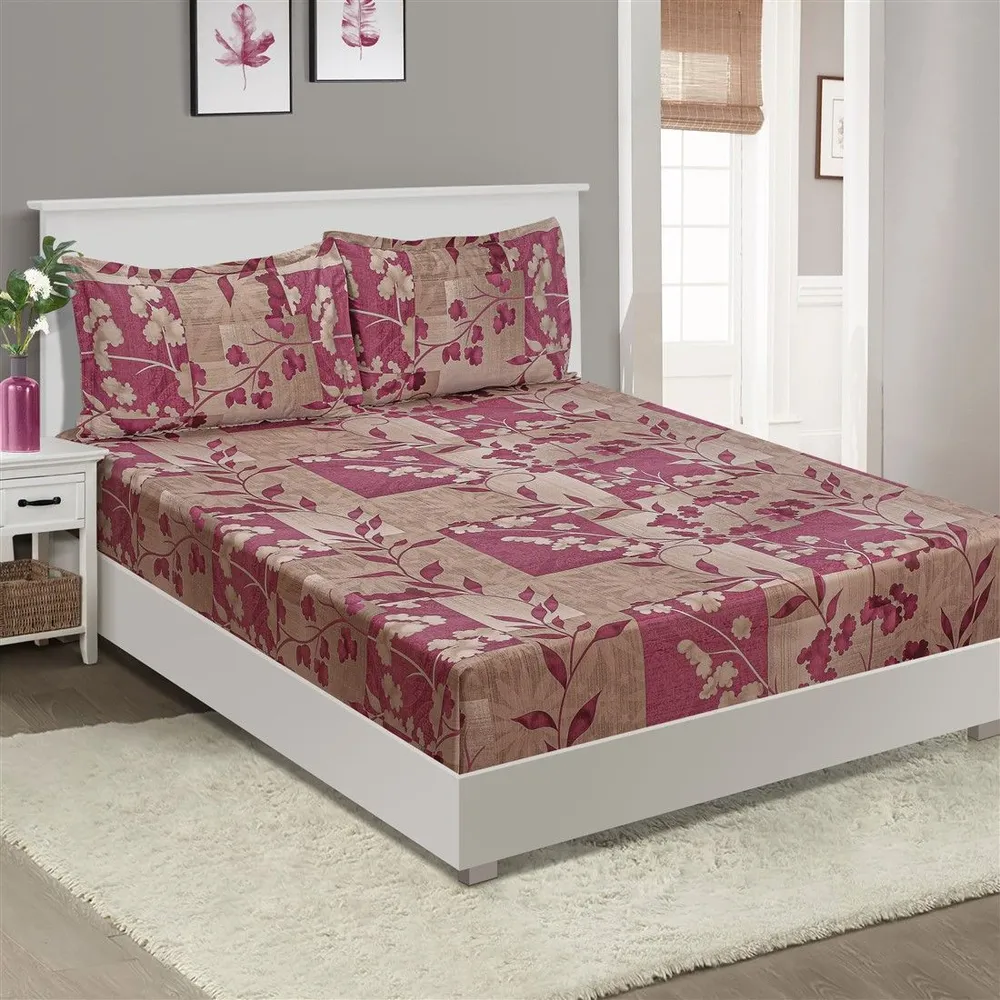 Swayam Auburn Leaf print Veda Double Bedsheet with 2 pillow covers Double Bedsheet (90 x 100 Inches)