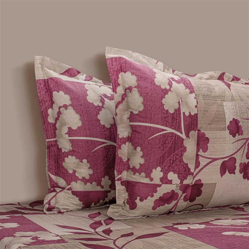 Swayam Auburn Leaf print Veda Fitted Bed Sheet with 2 pillow covers