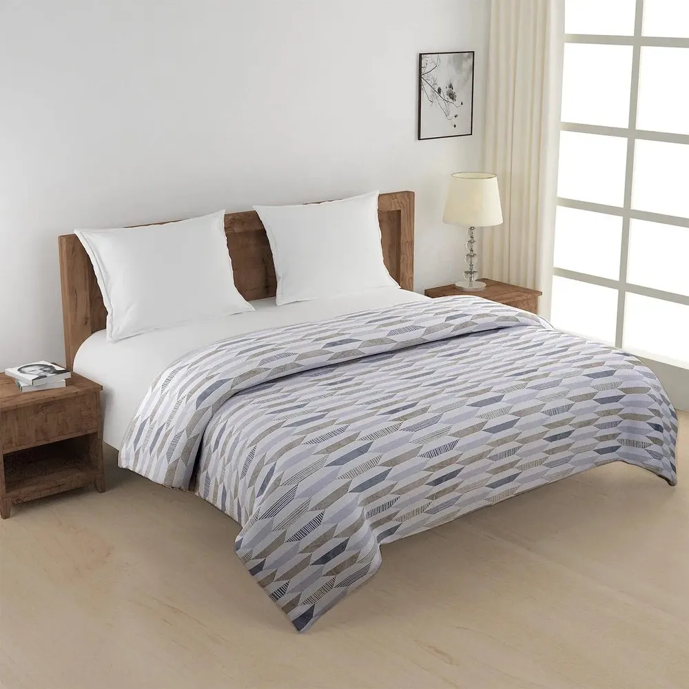 Swayam Beige & Grey Geometric Aesthetics Pure Cotton Double Bed Comforter