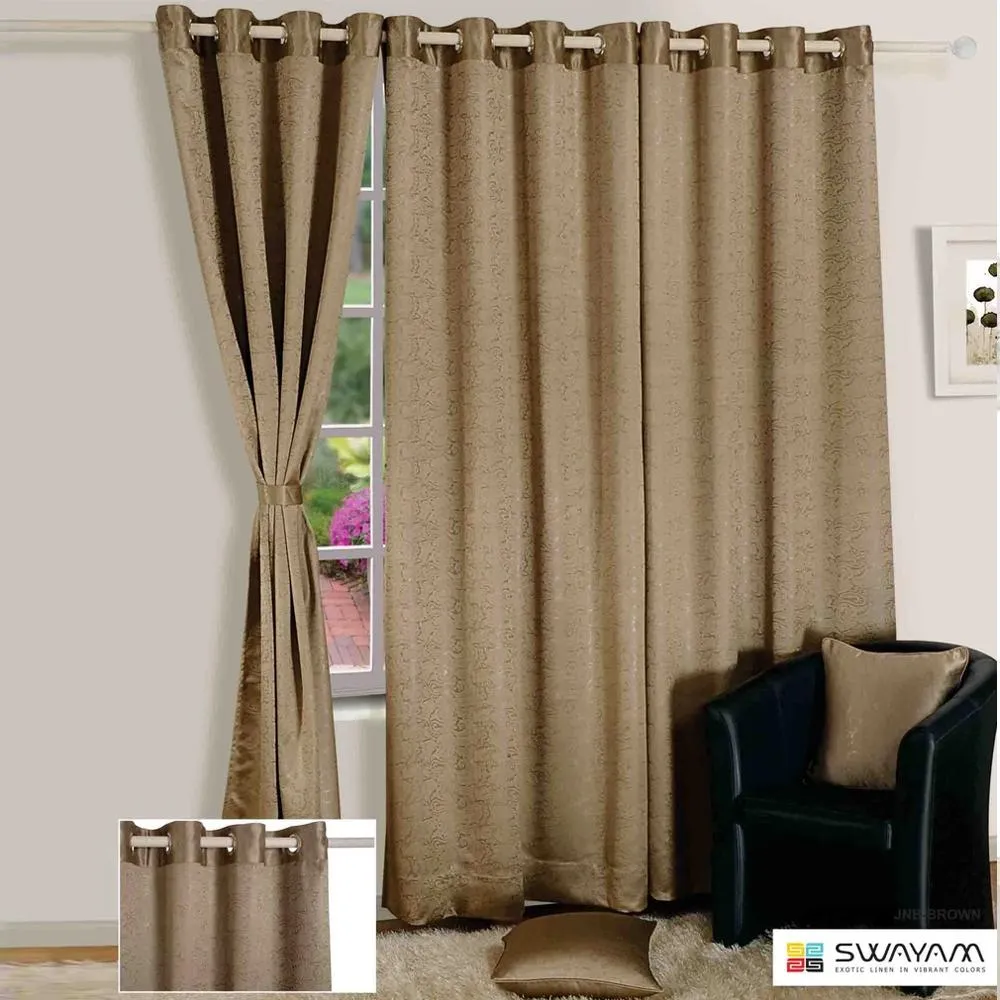 Swayam Beige Paisley J&B Blackout Eyelet Door Curtain Long Door Curtains (9 x 4 Ft)
