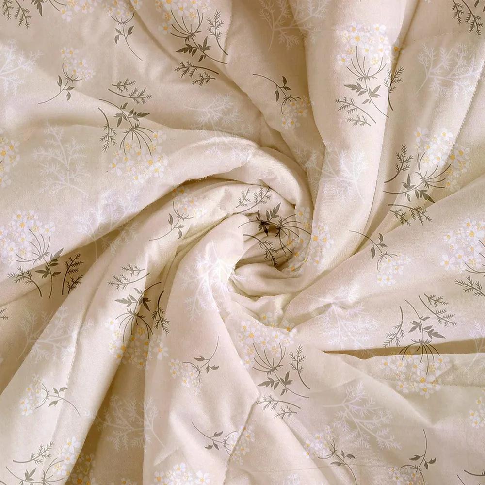Swayam Beige & White Scanty Floral Blended Cotton Double Bed Comforter