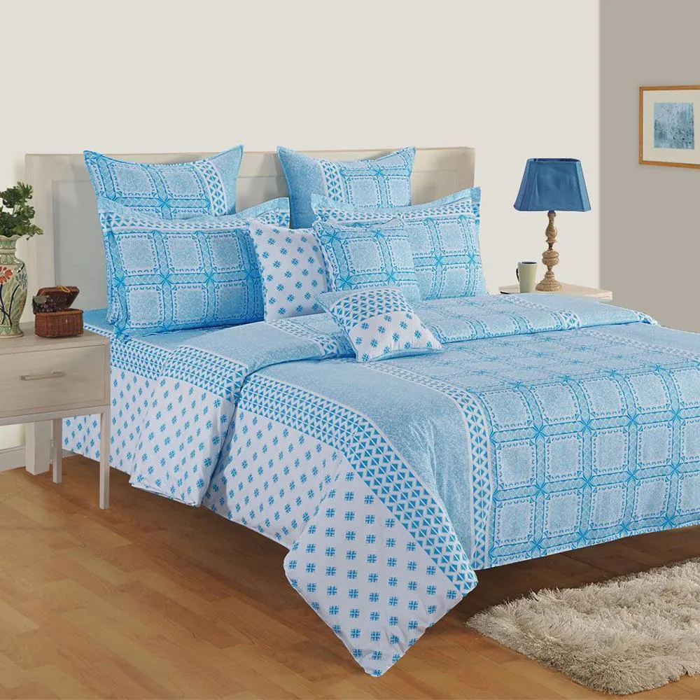 Swayam Blue Fashion Fiesta Zinnia Double Bed Sheet with 2 pillow covers Double Bedsheet (90 x 108 Inches)