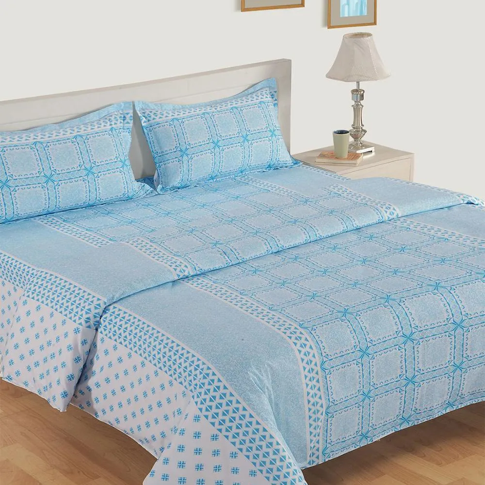 Swayam Blue Fashion Fiesta Zinnia Double Bed Sheet with 2 pillow covers Double Bedsheet (90 x 108 Inches)