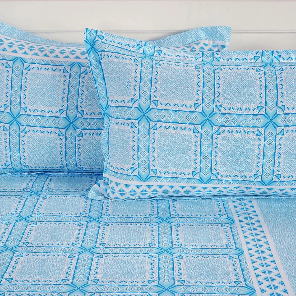 Swayam Blue Fashion Fiesta Zinnia Double Bed Sheet with 2 pillow covers Double Bedsheet (90 x 108 Inches)