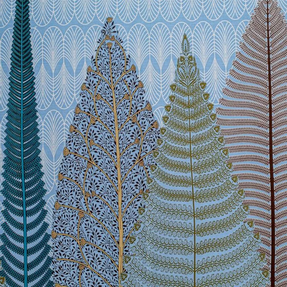 Swayam Blue Fern Print Veda Fitted Bed Sheet with 2 pillow covers