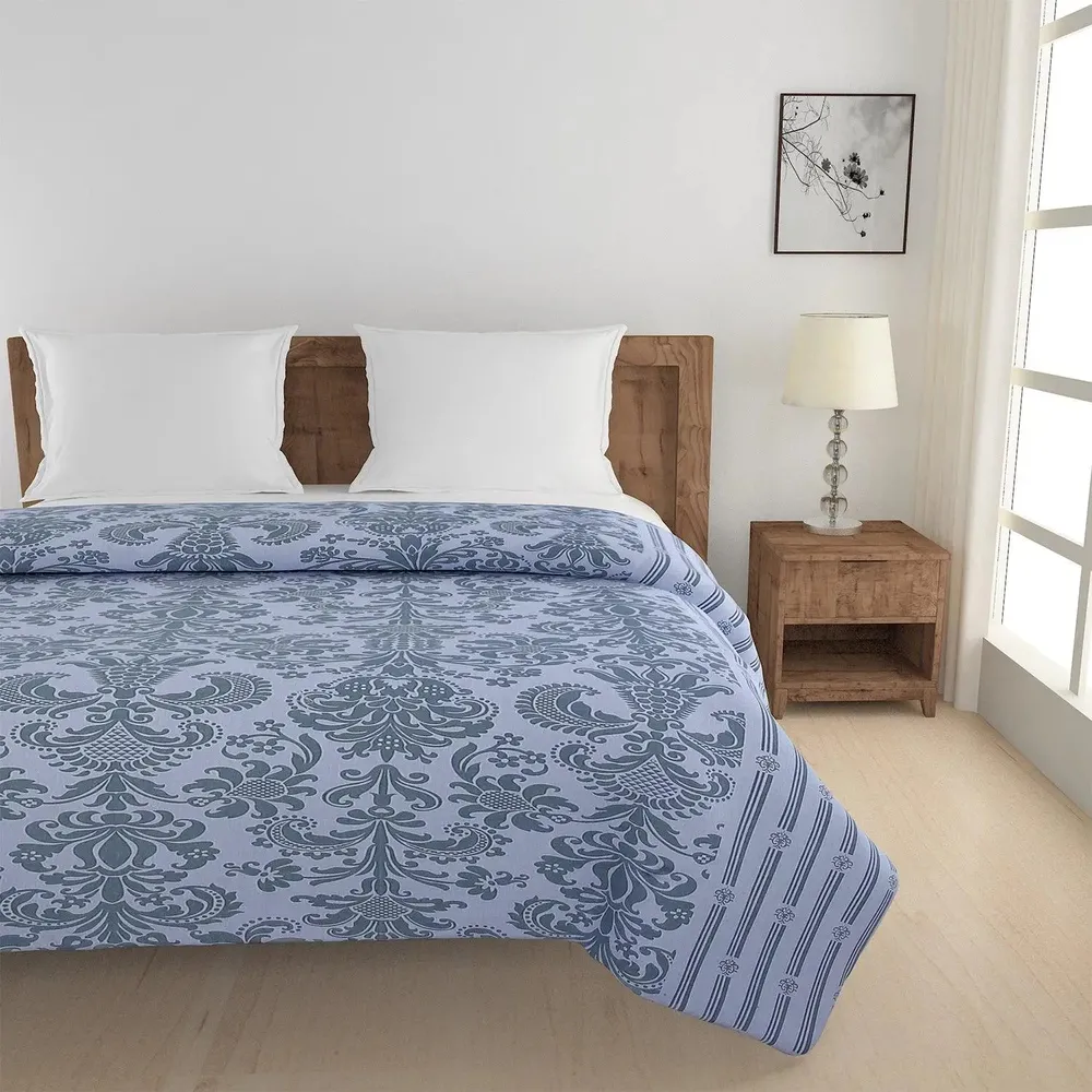 Swayam Blue & Grey Ethnic Pattern Double Bed Winter Quilt