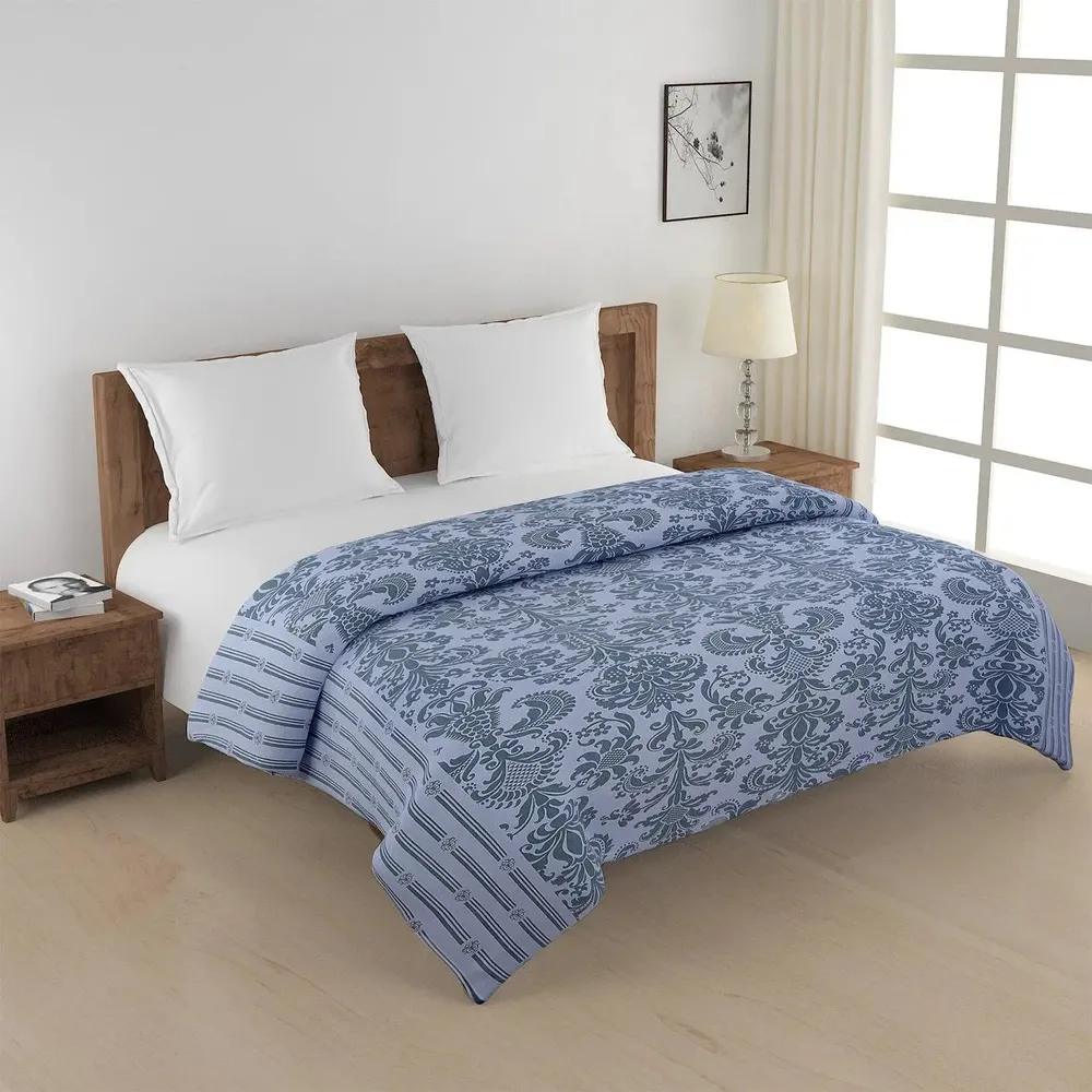 Swayam Blue & Grey Ethnic Pattern Pure Cotton Double Bed Comforter