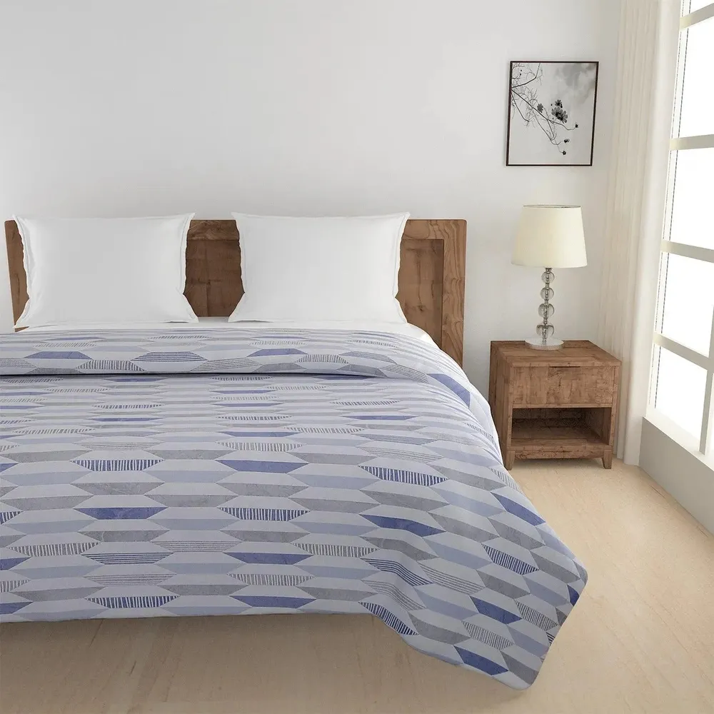 Swayam Blue & Grey Geometric Aesthetics Pure Cotton Double Bed Comforter