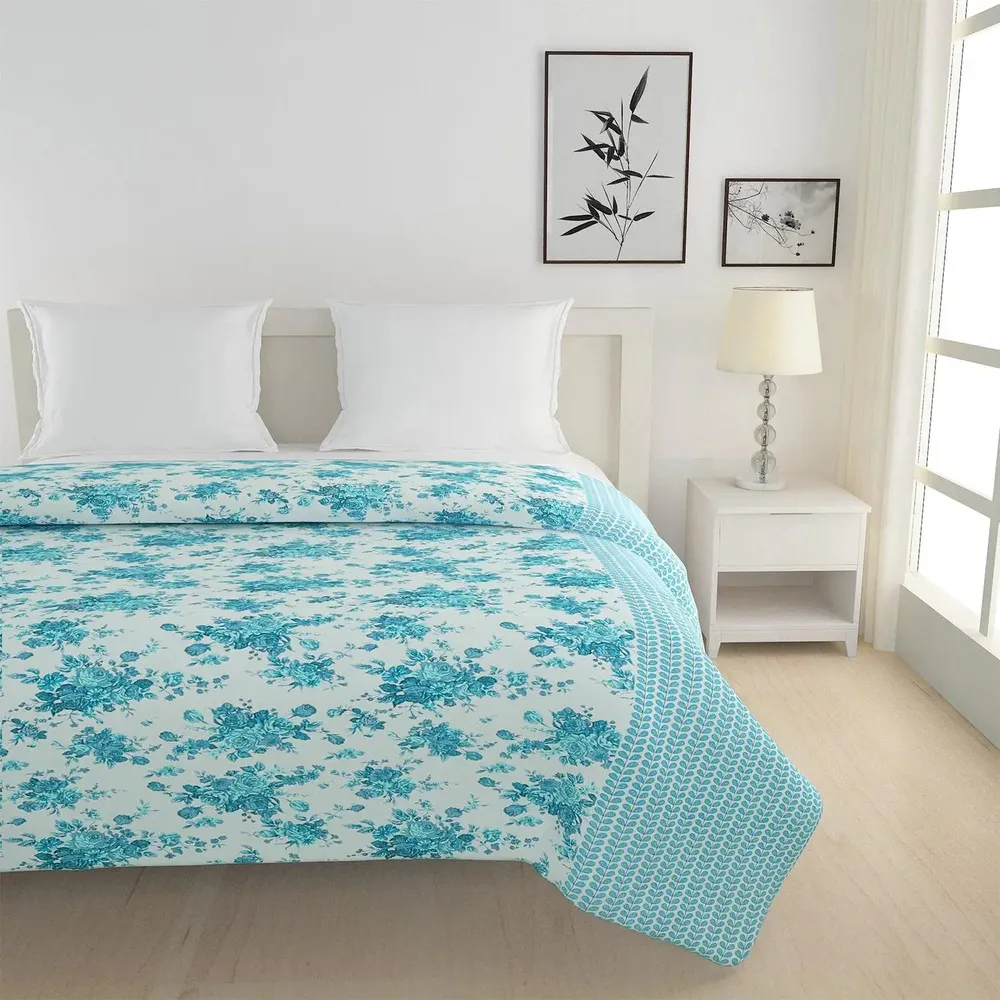 Swayam Blue Serene Floral Pattern Pure Cotton Double Bed Comforter