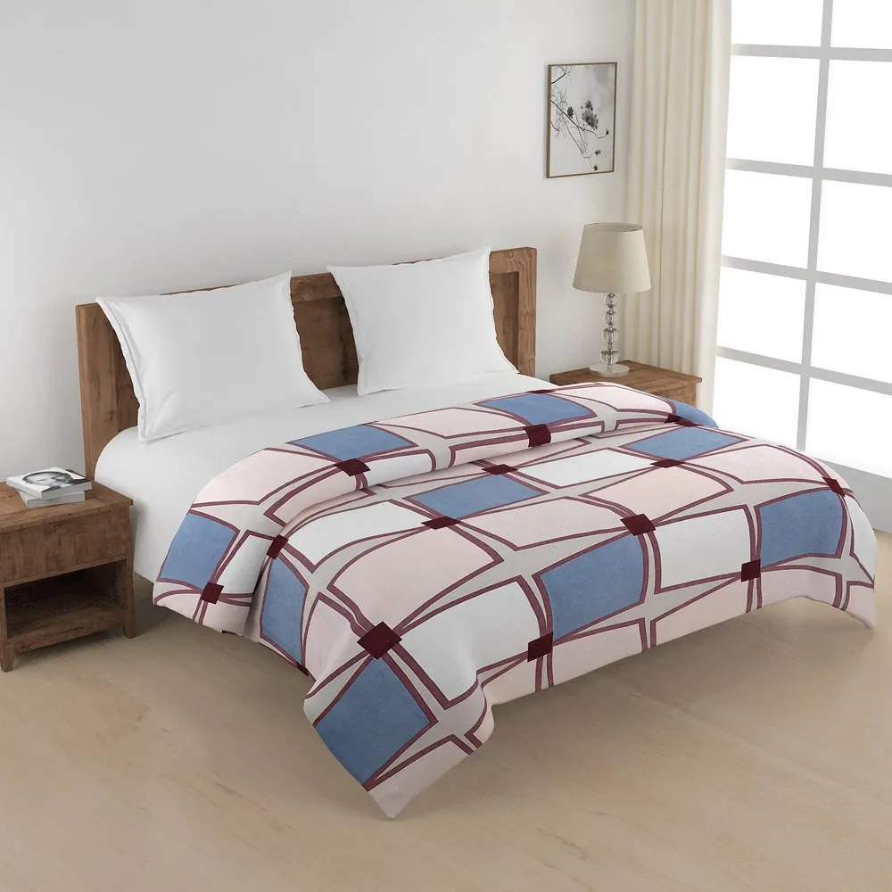 Swayam Blue & White Block Pattern Blended Cotton Heavy Double Bed Comforter