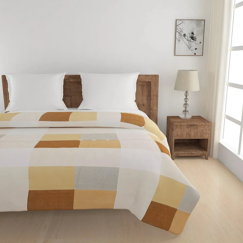 Swayam Brown & Beige Box Pattern Blended Cotton Double Bed Comforter