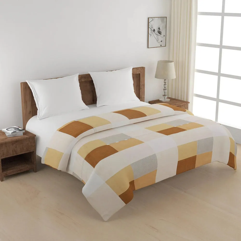 Swayam Brown & Beige Box Pattern Blended Cotton Double Bed Comforter
