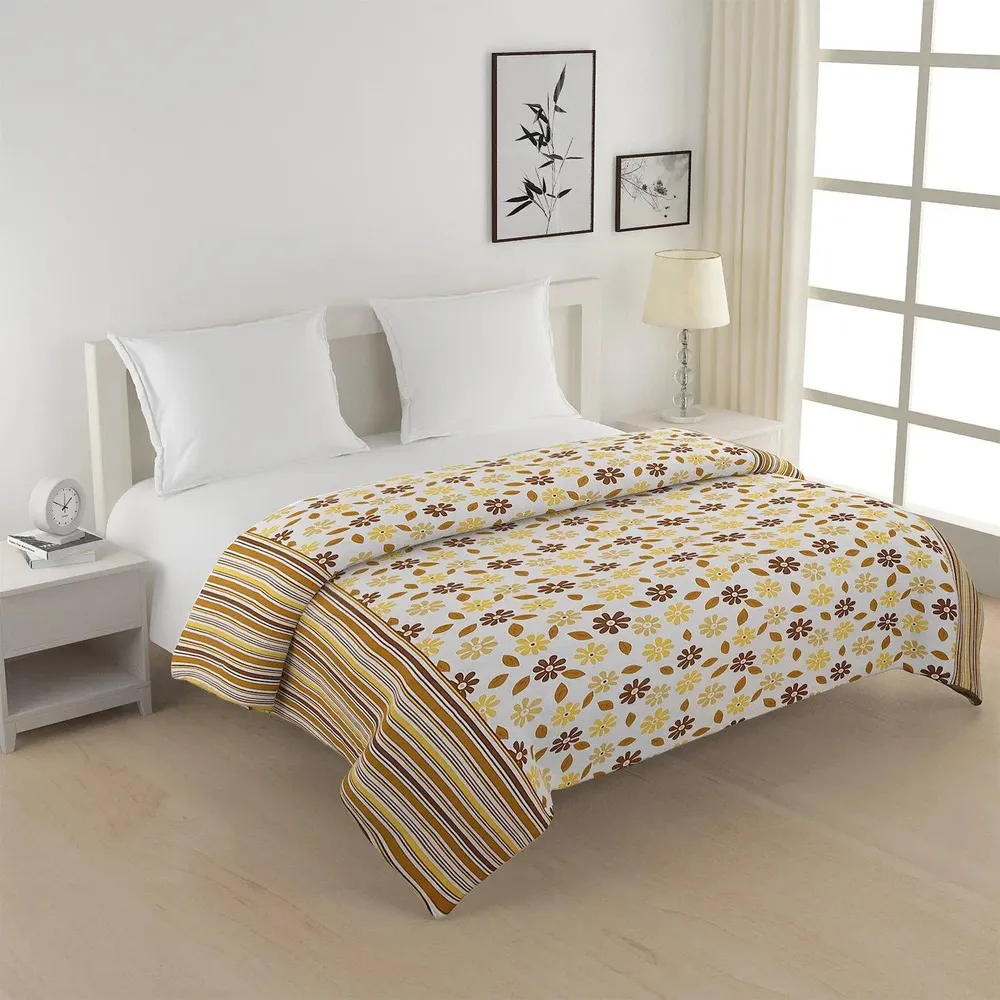 Swayam Brown & Yellow Floral Printed Pure Cotton Double Bed Comforter