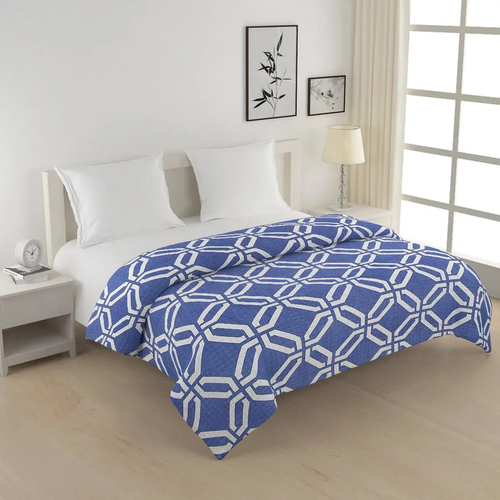 Swayam Chevron Motif Washed Blue Blended Cotton Double Bed Comforter