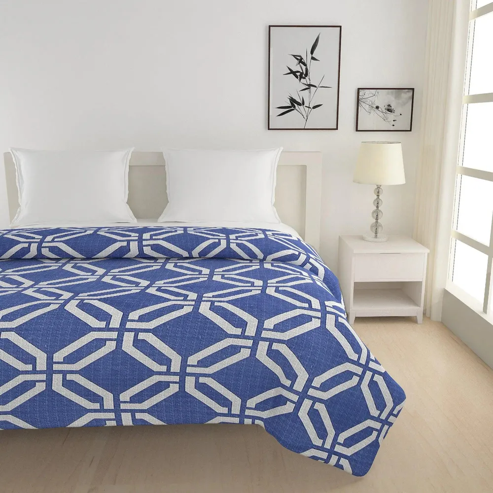 Swayam Chevron Motif Washed Blue Blended Cotton Heavy Double Bed Comforter