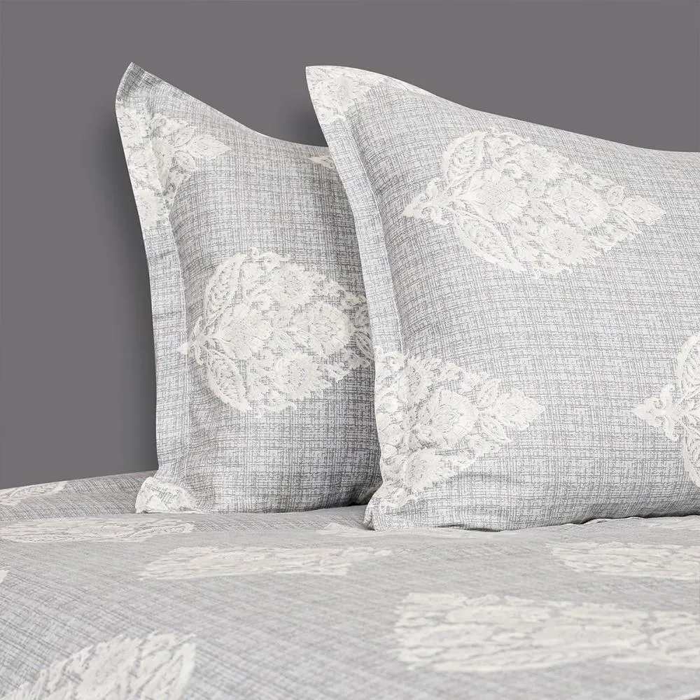 Swayam Chive Blossom white flower print Veda Extra Large Double Bedsheet with 2 pillow covers