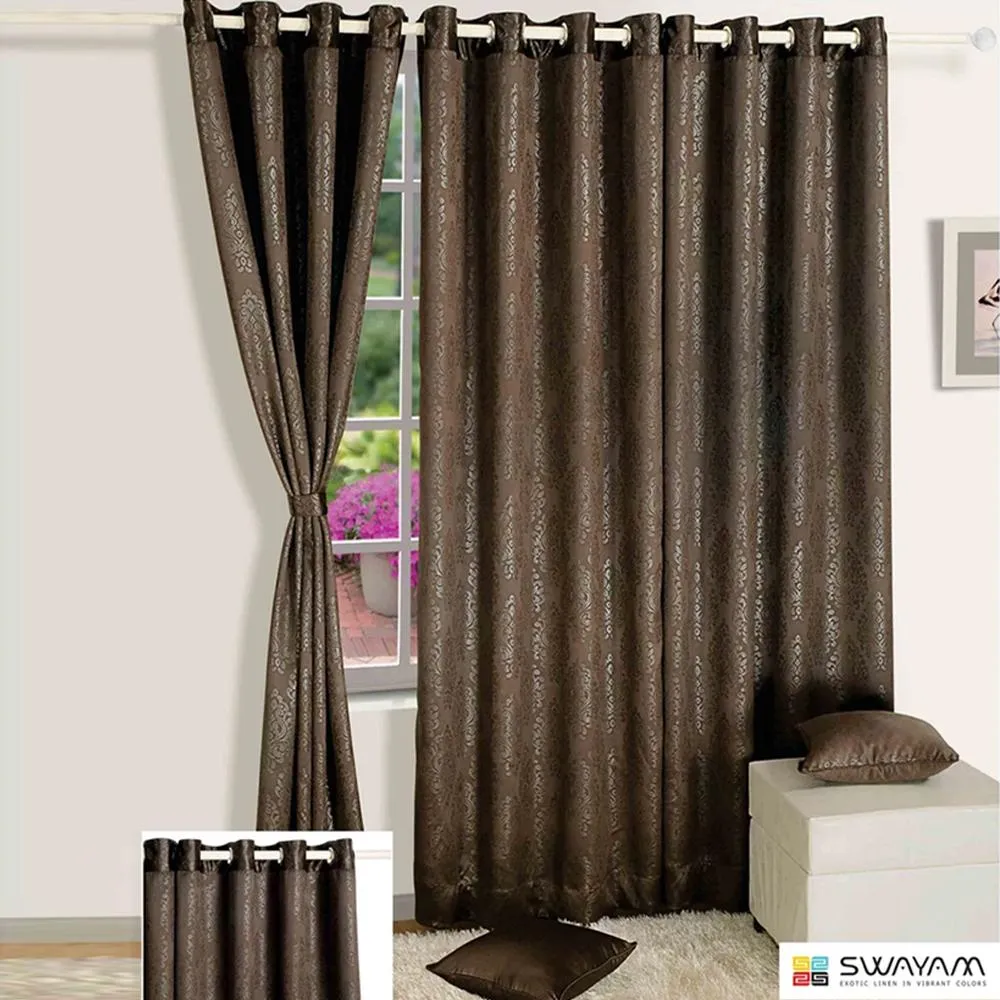 Swayam Chocolate Brown Paisley J&B Blackout Eyelet Window Curtain