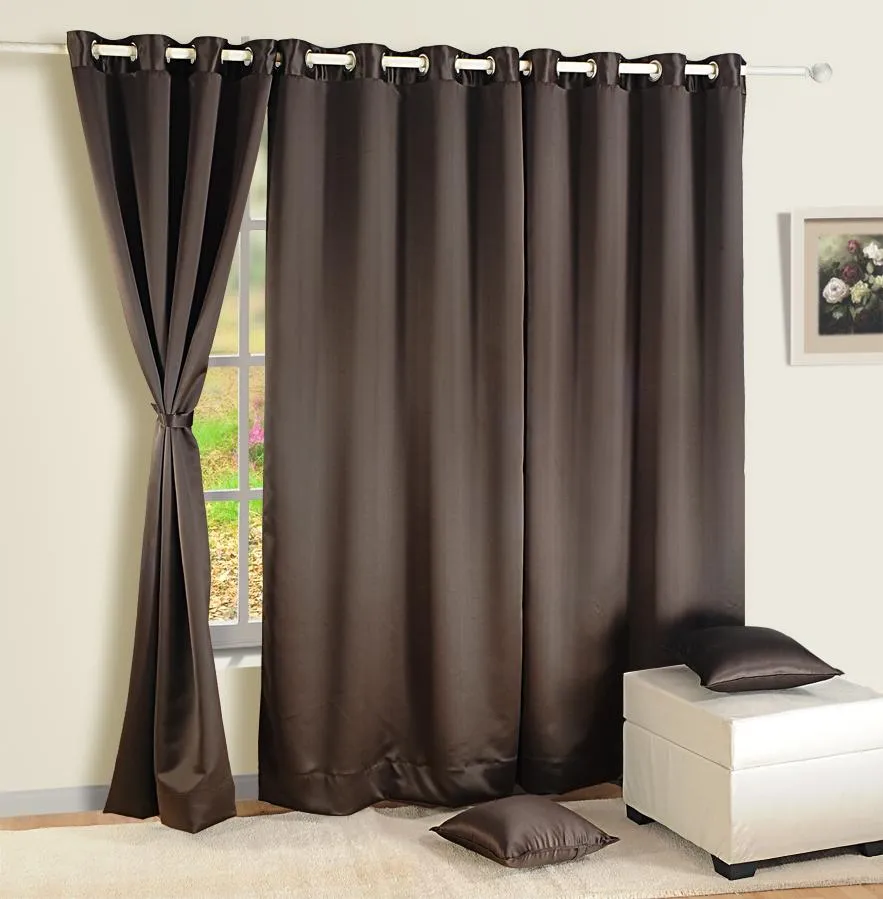 Swayam Chocolate Brown Solid Blackout Eyelet Door Curtain Regular Size Door Curtains