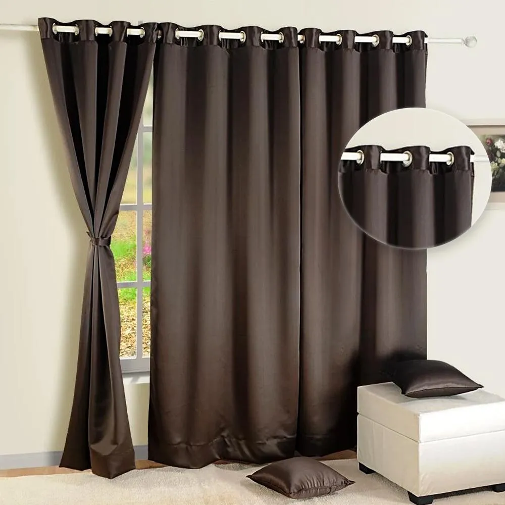 Swayam Chocolate Brown Solid Blackout Eyelet Door Curtain Regular Size Door Curtains