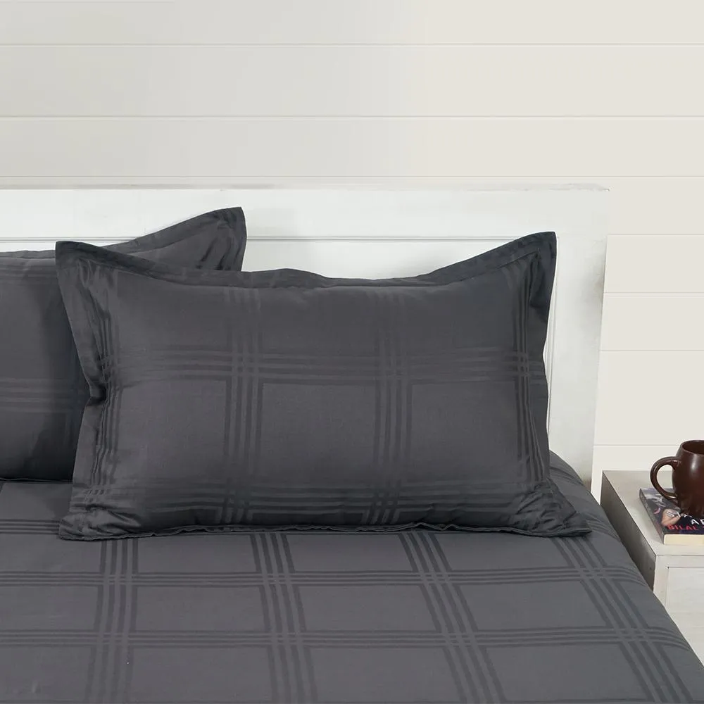 Swayam Coal Grey Saffron Premium Fitted Bed Sheet with 2 pillow covers