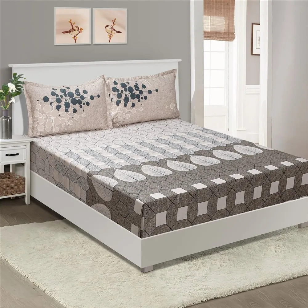 Swayam Costal Fog Geometric Print Double Bedsheet with 2 pillow covers Double Bedsheet (90 x 108 Inches)