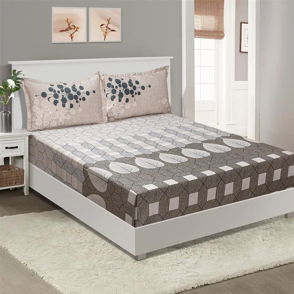 Swayam Costal Fog Geometric Print Fitted Double Bedsheet